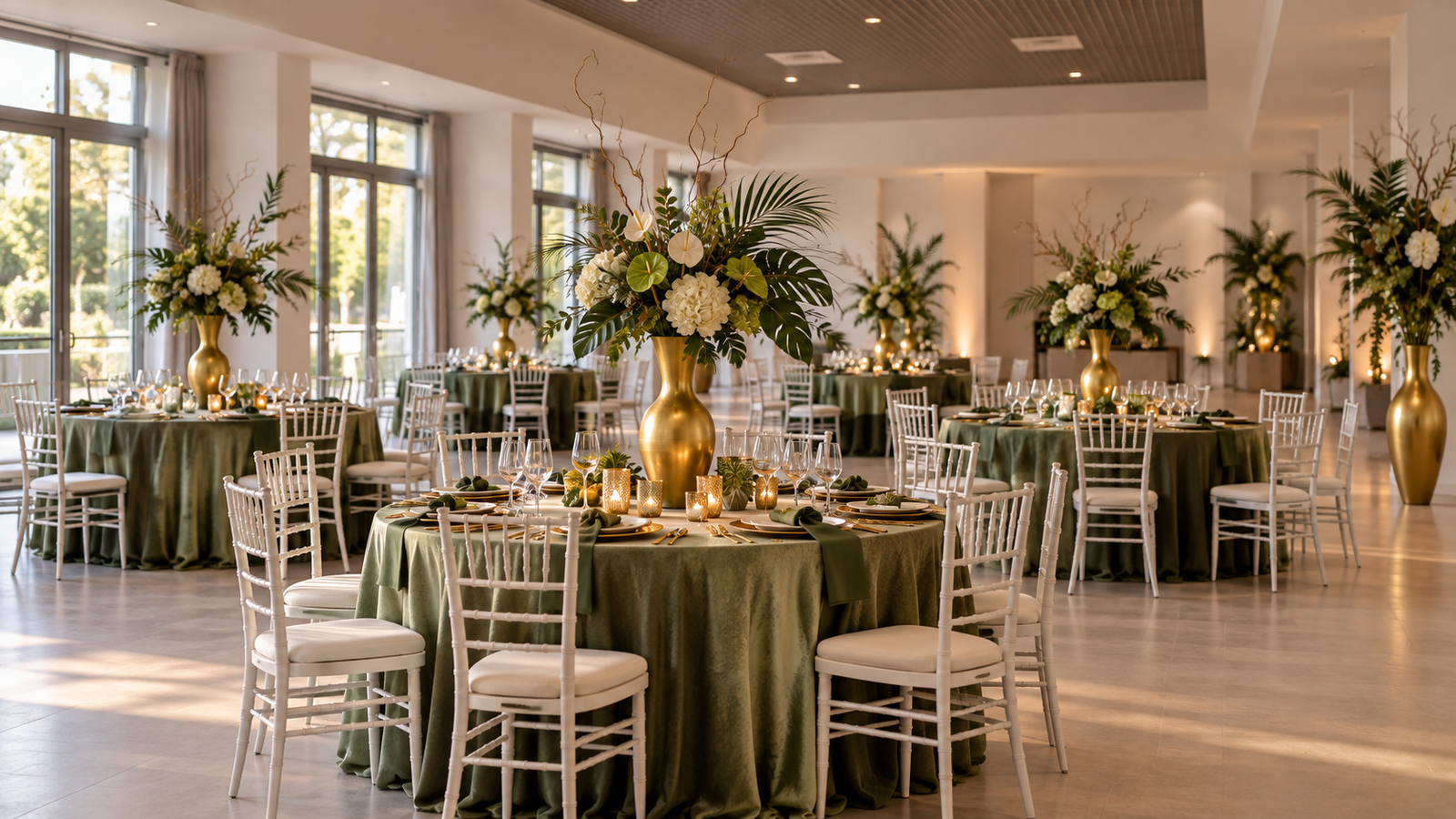 Salle de réception décorée en vert et or