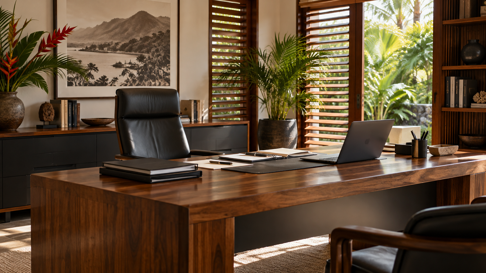 Bureau exécutif tropical baigné de lumière