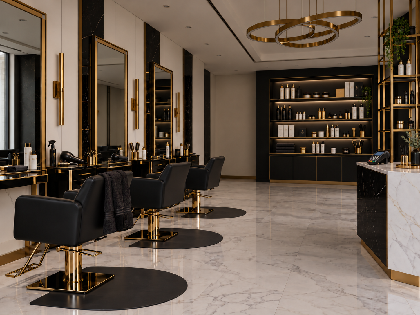 Salon de coiffure noir et or