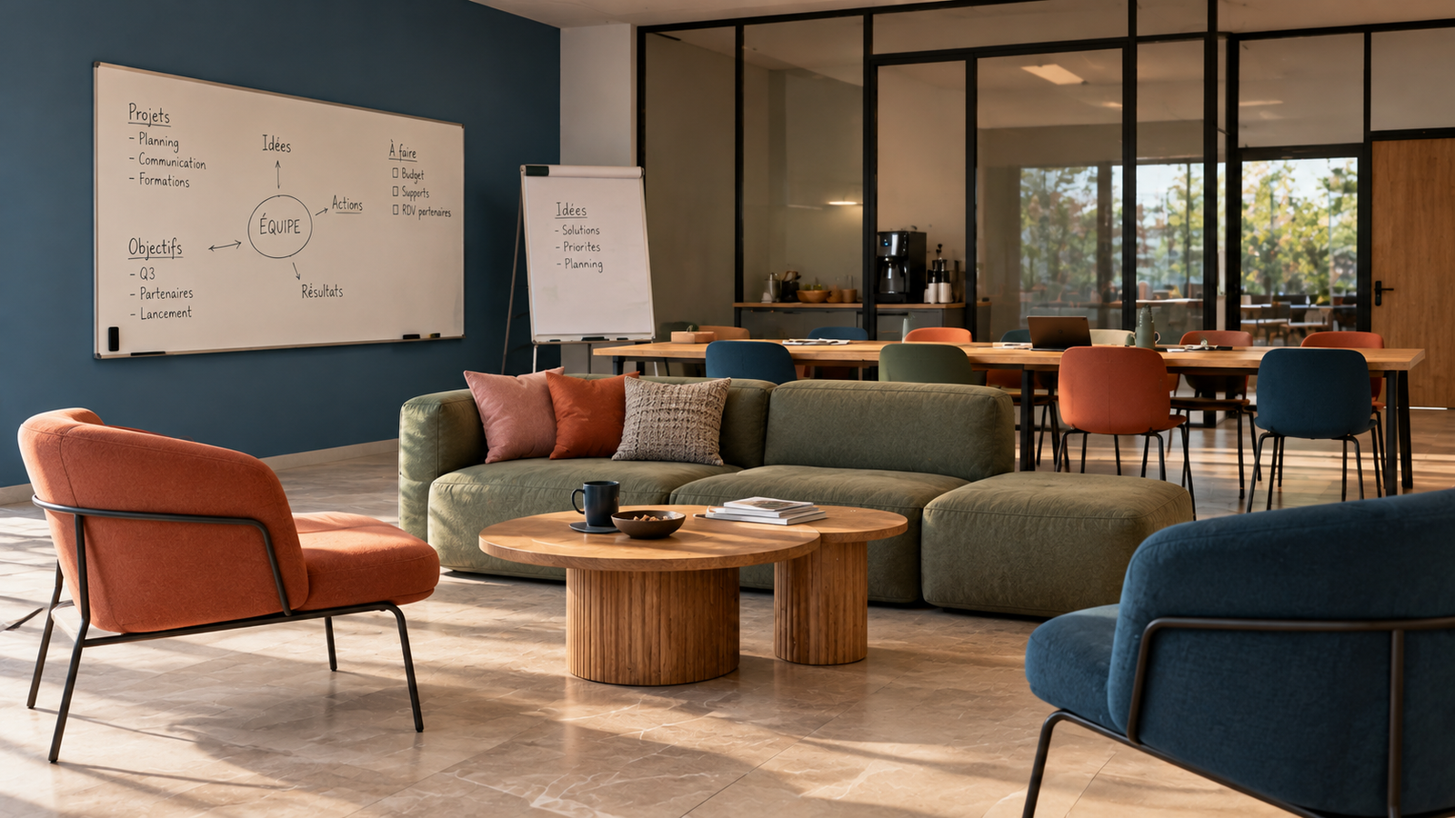 Espace de coworking chaleureux et moderne