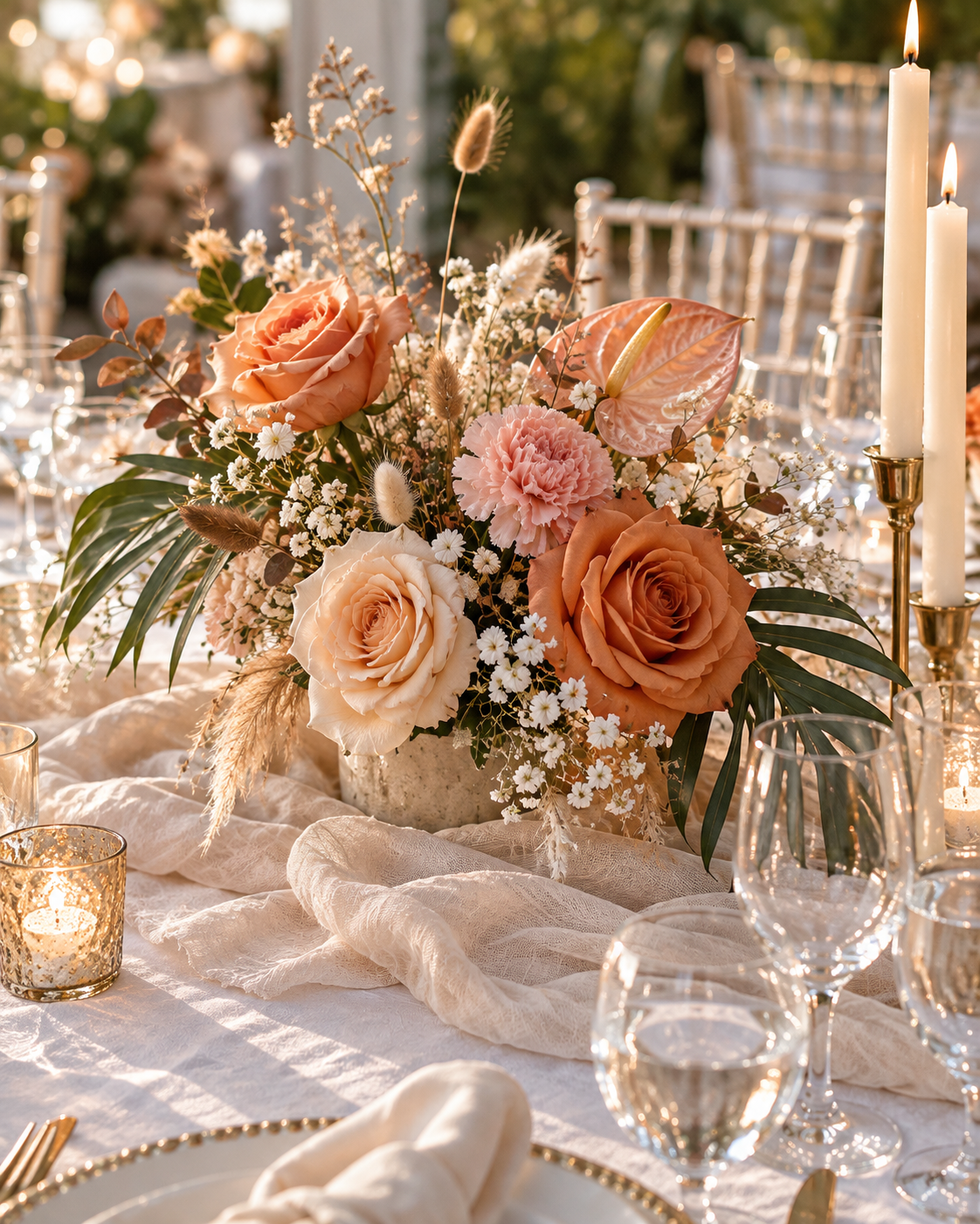 Centre de table floral pour un mariage