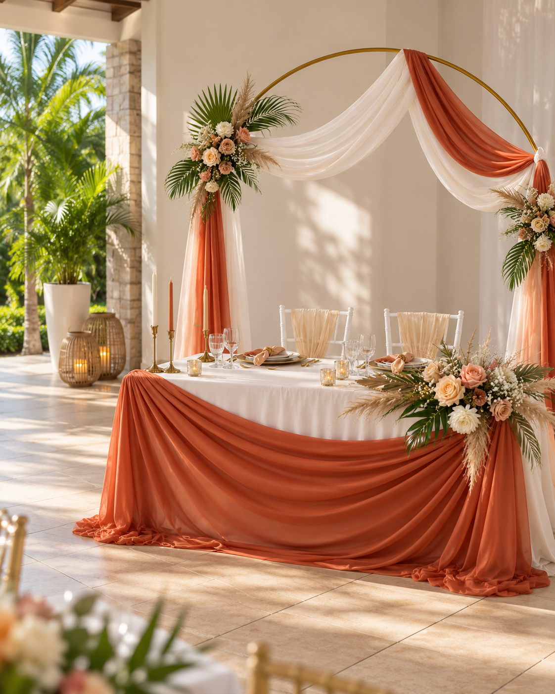 Composition florale pour une table de mariage